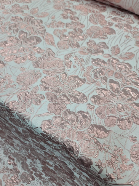 Brocade Jacquard Metallic Pink Fabric By The Yard