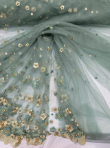3D Gold Floral Lace Embroidery Sage