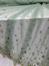 3D Gold Floral Lace Embroidery Sage