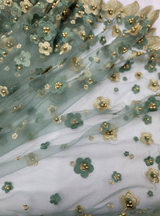 3D Gold Floral Lace Embroidery Sage