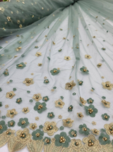 3D Gold Floral Lace Embroidery Sage