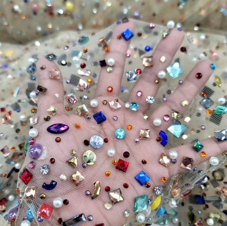 Beaded Lace Nude Mesh Multicolor