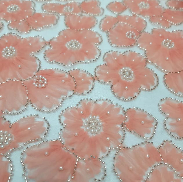 Beaded Bridal Lace Floral Tulle
