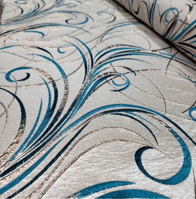 Brocade Jacquard Teal Gold Metallic