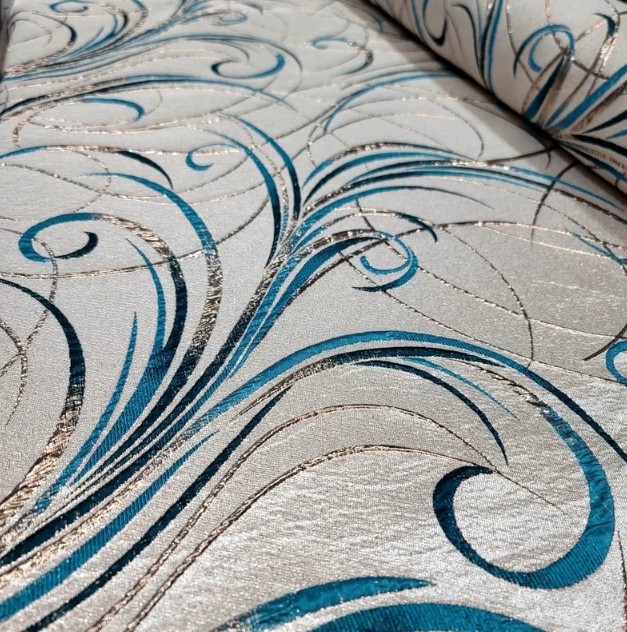 Brocade Jacquard Teal Gold Metallic