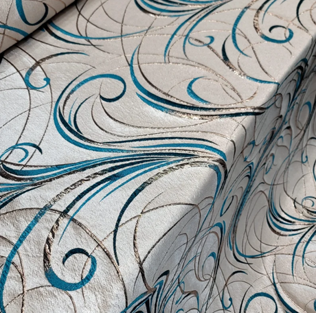 Brocade Jacquard Teal Gold Metallic