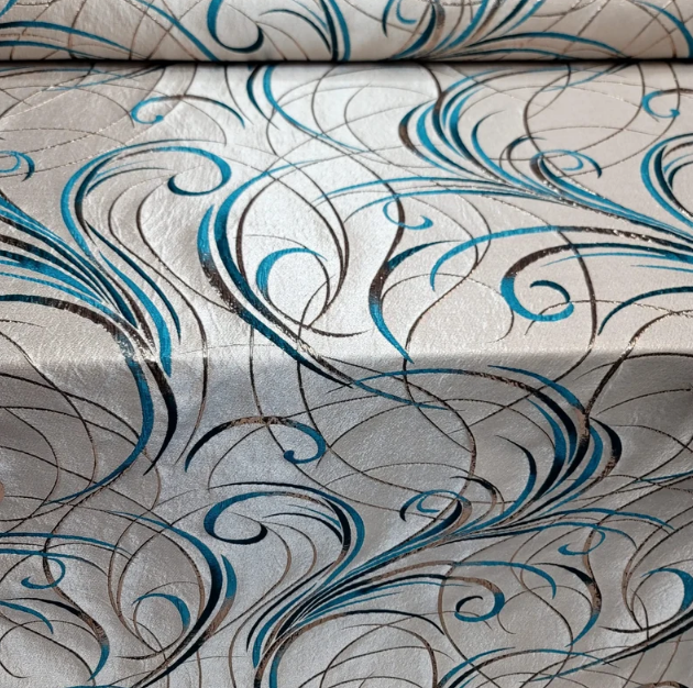 Brocade Jacquard Teal Gold Metallic