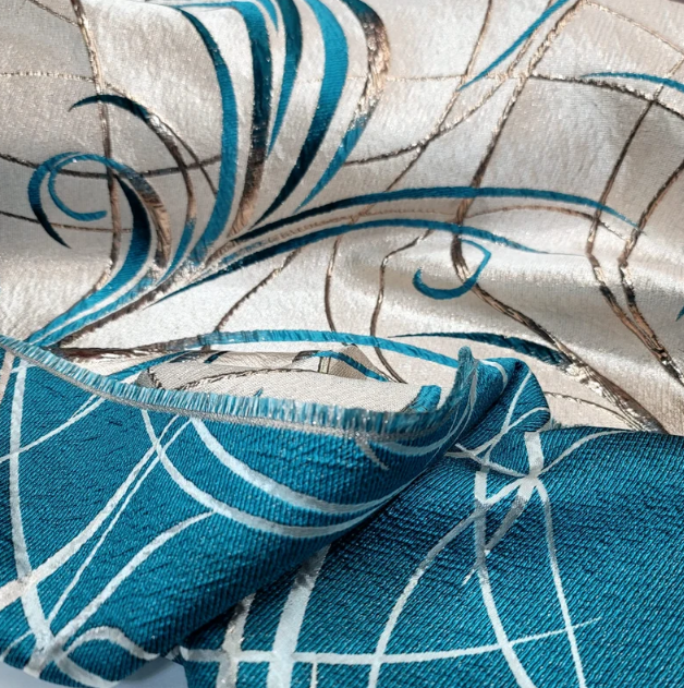 Brocade Jacquard Teal Gold Metallic