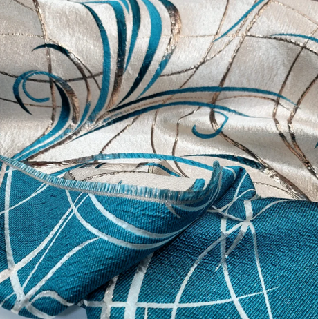 Brocade Jacquard Teal Gold Metallic