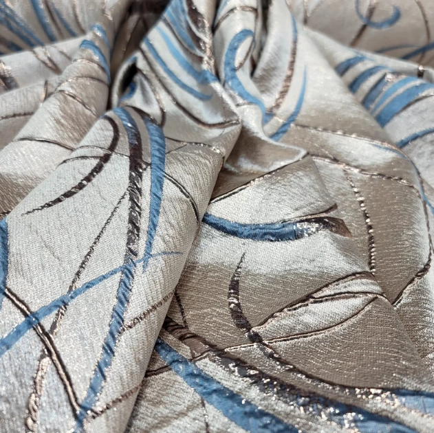 Brocade Jacquard Blue Gold Metallic