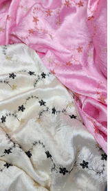 Embroidered Taffeta Floral Ivory Pink