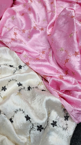 Embroidered Taffeta Floral Ivory Pink