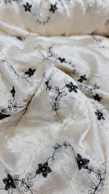 Embroidered Taffeta Floral Ivory Pink
