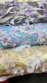 Beaded 3D Floral Lace on Mesh