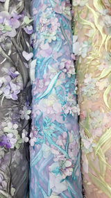 Beaded 3D Floral Lace on Mesh