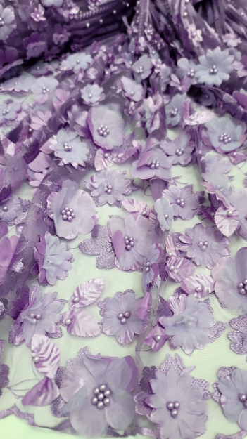 3D Floral Lavender Embroidery Pearl Mesh Lace