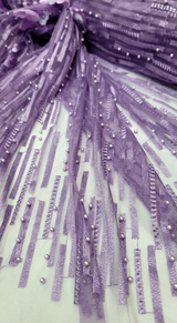 3D Floral Lavender Embroidery Pearl Mesh Lace