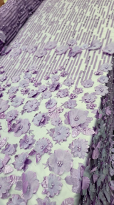3D Floral Lavender Embroidery Pearl Mesh Lace