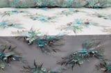 3D Floral Lace Embroidery Rhinestones Mint