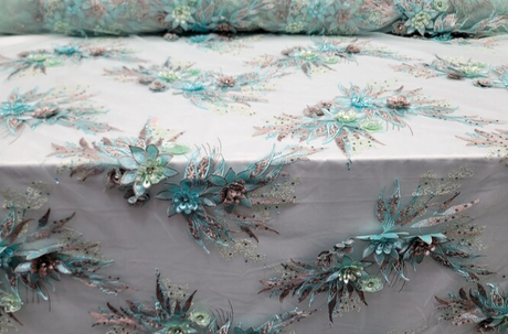3D Floral Lace Embroidery Rhinestones Mint