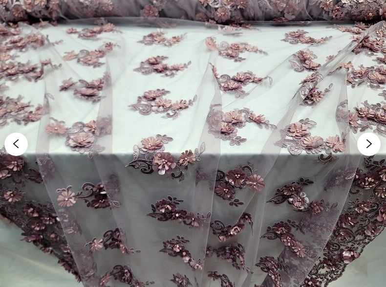 3D Floral Lace Embroidered Pearls Mesh Coral