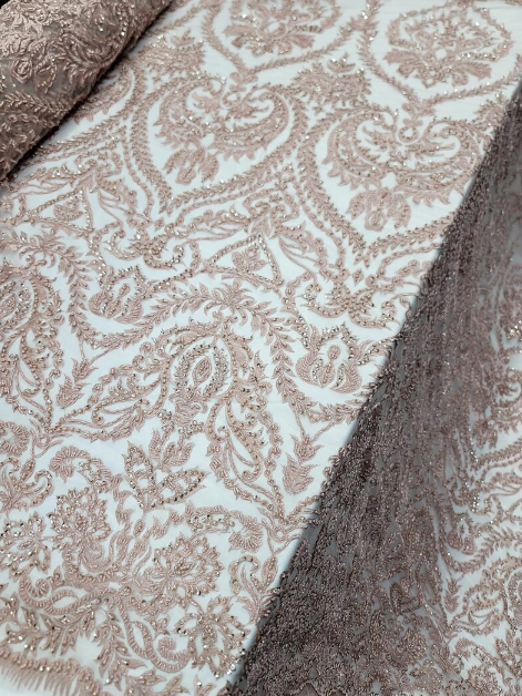 Beaded Lace Embroidery Sequins Pink Blush