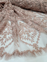 Beaded Lace Embroidery Sequins Pink Blush