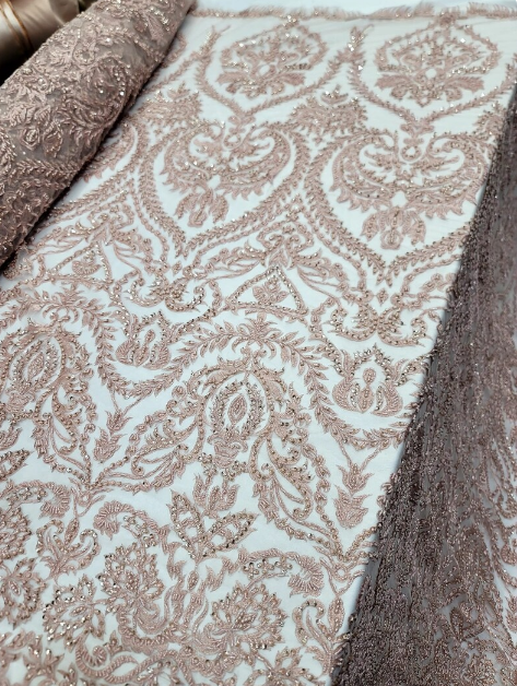 Beaded Lace Embroidery Sequins Pink Blush