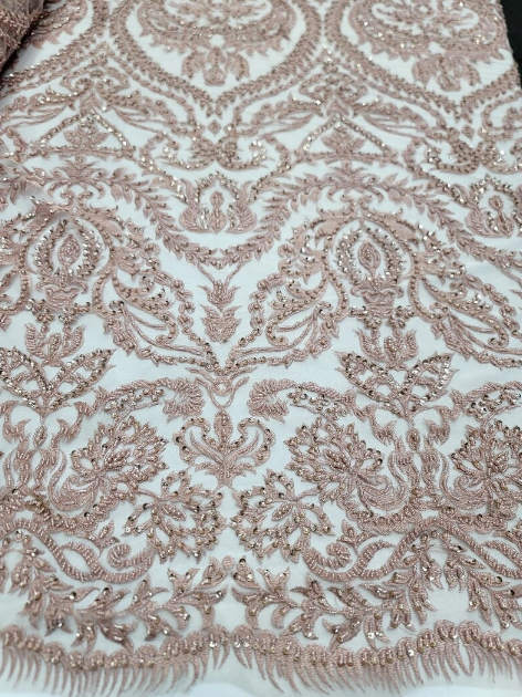Beaded Lace Embroidery Sequins Pink Blush