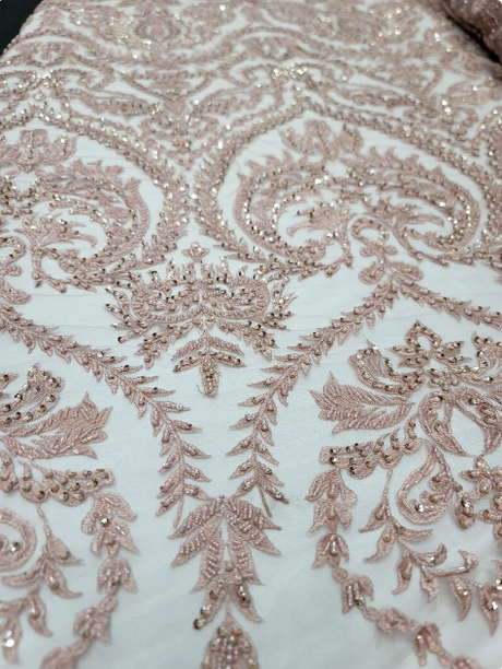 Beaded Lace Embroidery Sequins Pink Blush