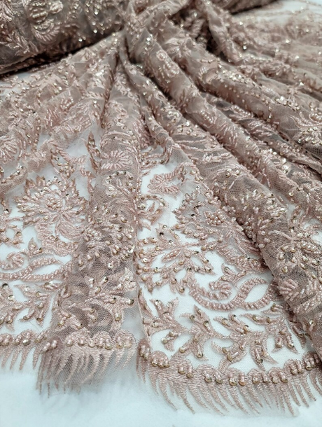 Beaded Lace Embroidery Sequins Pink Blush