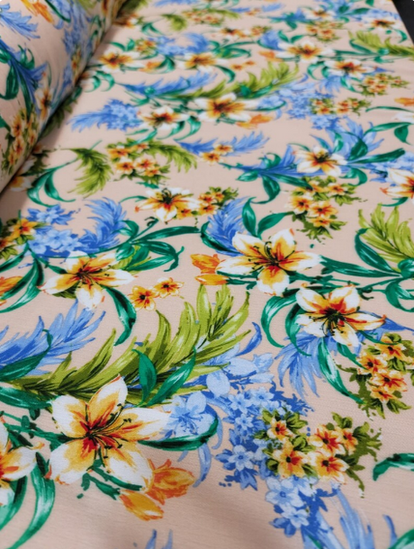 Rayon Challis Floral Print Beige