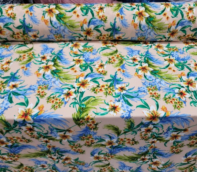 Rayon Challis Floral Print Beige