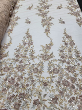 Beaded Floral Lace Fabric Gold Mauve