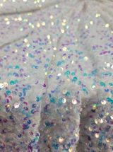 Sequin Embroidered Stretch Velvet White