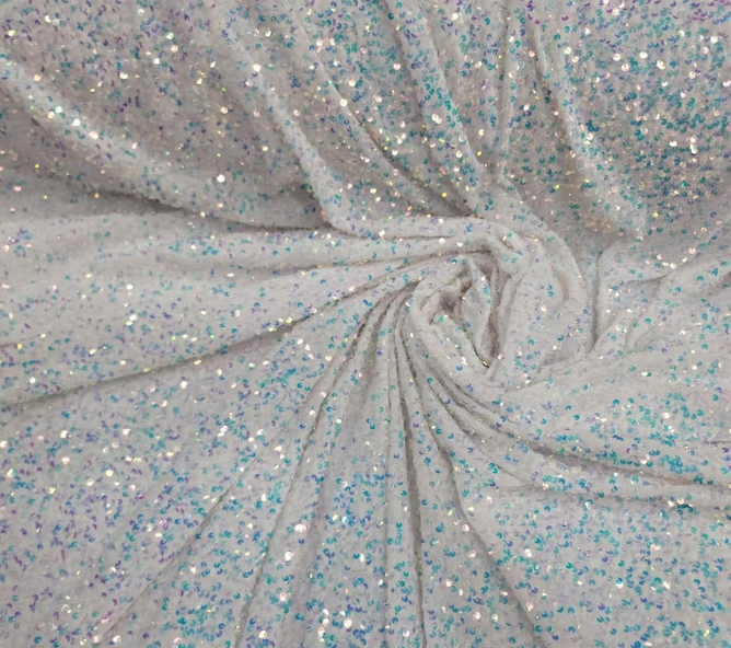 Sequin Embroidered Stretch Velvet White