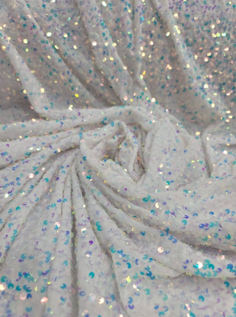 Sequin Embroidered Stretch Velvet White