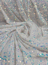 Sequin Embroidered Stretch Velvet White
