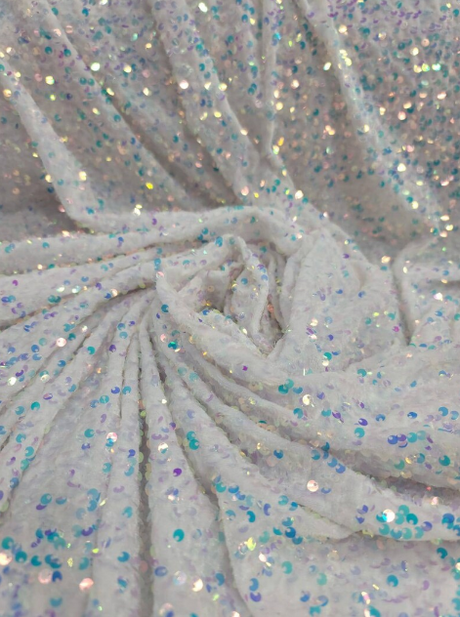 Sequin Embroidered Stretch Velvet White