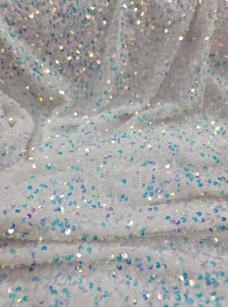Sequin Embroidered Stretch Velvet White