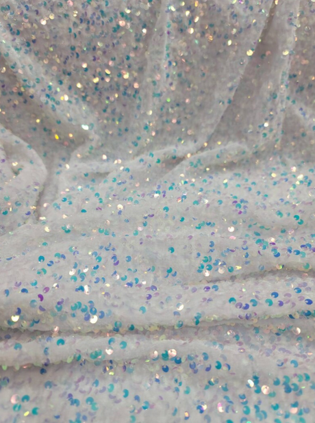 Sequin Embroidered Stretch Velvet White