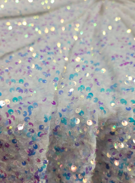 Sequin Embroidered Stretch Velvet White