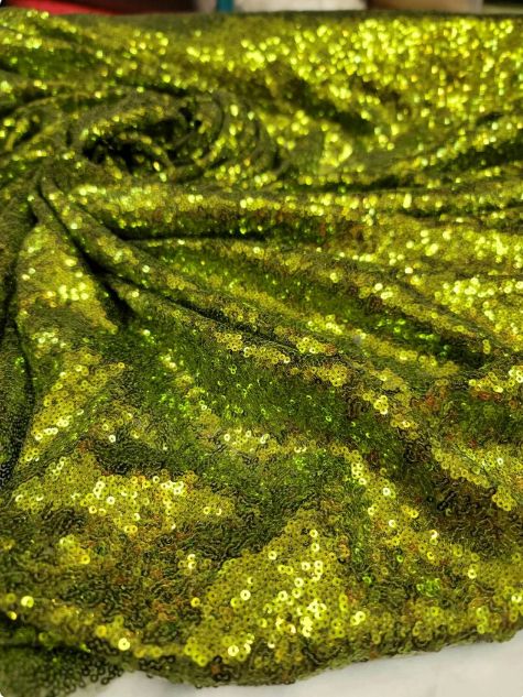 Glitz Sequin Stretch Mesh Fabric Olive Green