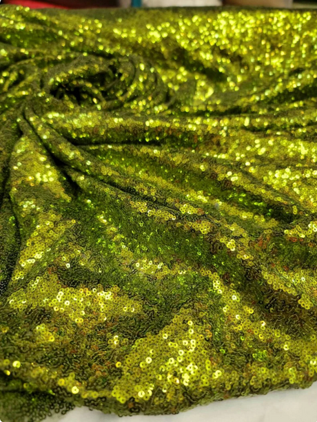 Glitz Sequin Stretch Mesh Fabric Olive Green