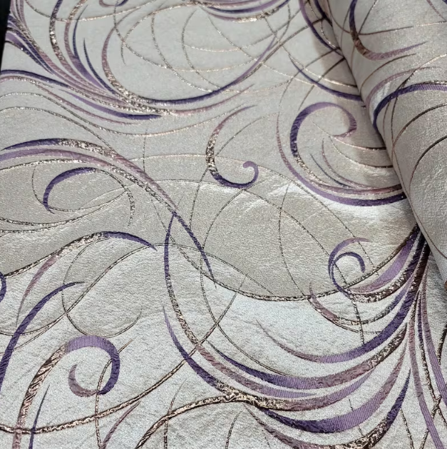 Brocade Jacquard Fabric Lavender Gold Metallic