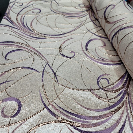 Brocade Jacquard Fabric Lavender Gold Metallic