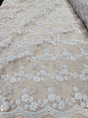 Embroidered Sequin Lace on Mesh White