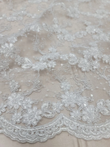 Embroidered Sequin Lace on Mesh White