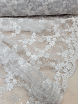 Embroidered Sequin Lace on Mesh White