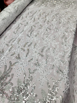 Embroidered Sequin Lace Fabric White Silver